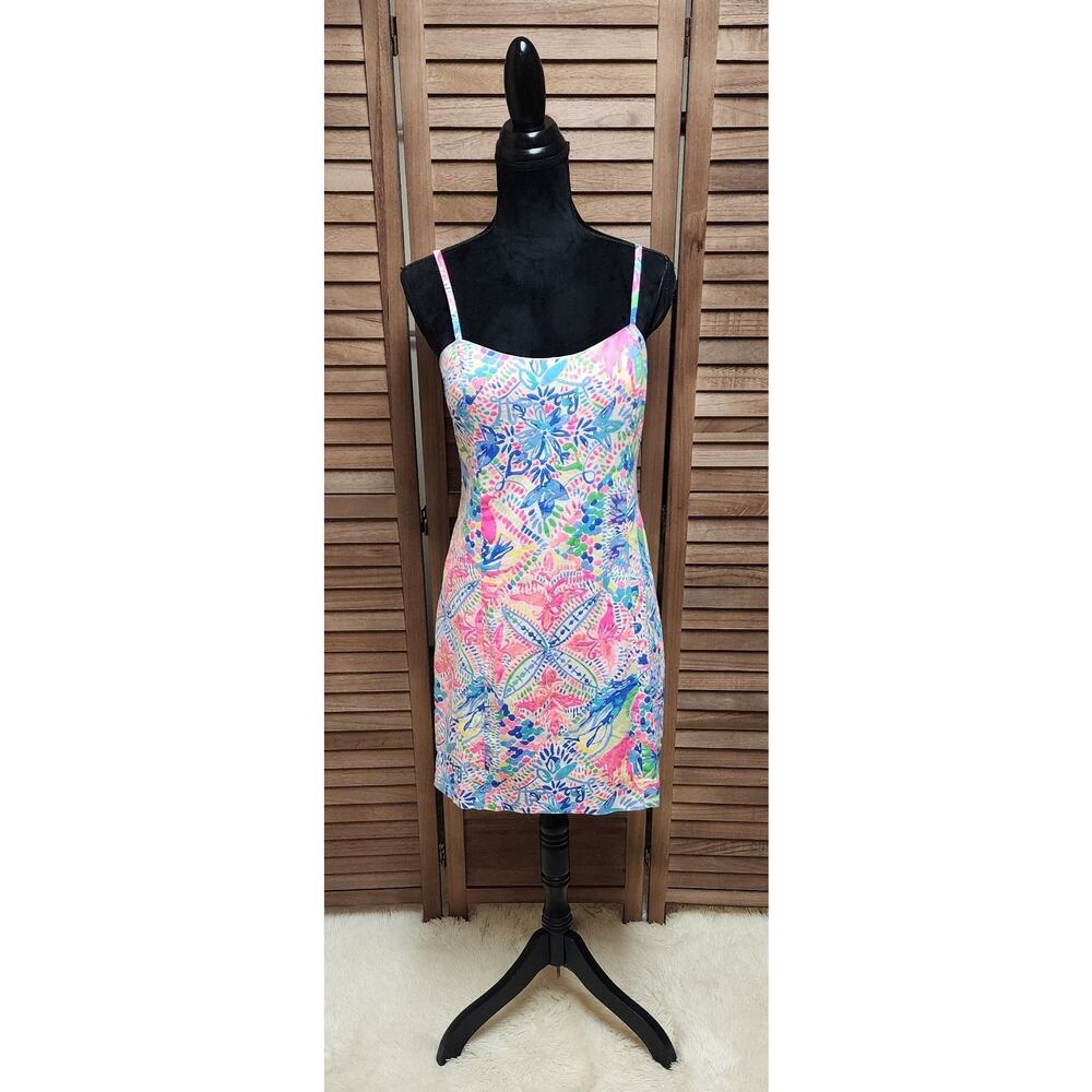 Lilly Pulitzer New Shelli Stretch Shift Dress Dancing On The Deck Pink Size 12 - Picture 2 of 8